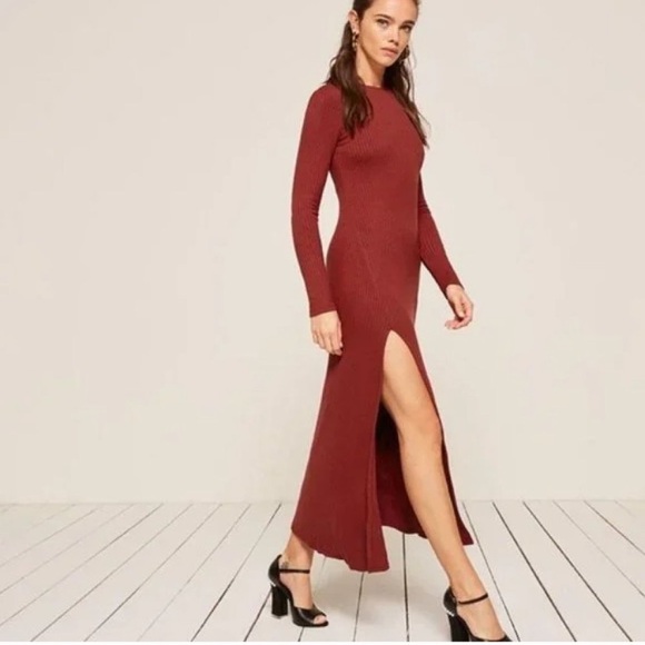 Reformation Red Ribbed Knit Dress - Picture 2 of 8